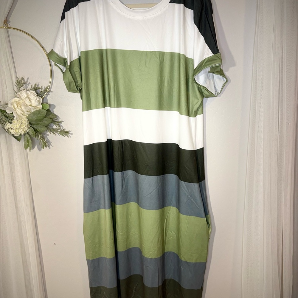 Striped Green and Blue T-Shirt Dress